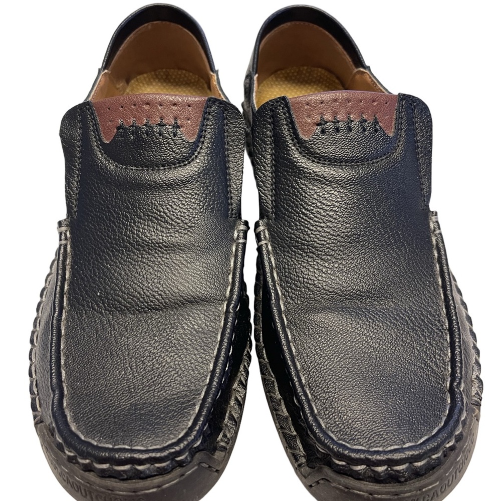 Caoutchouc 100% Men's Black Genuine  Leather Slip On Loafers Sz 9.5W